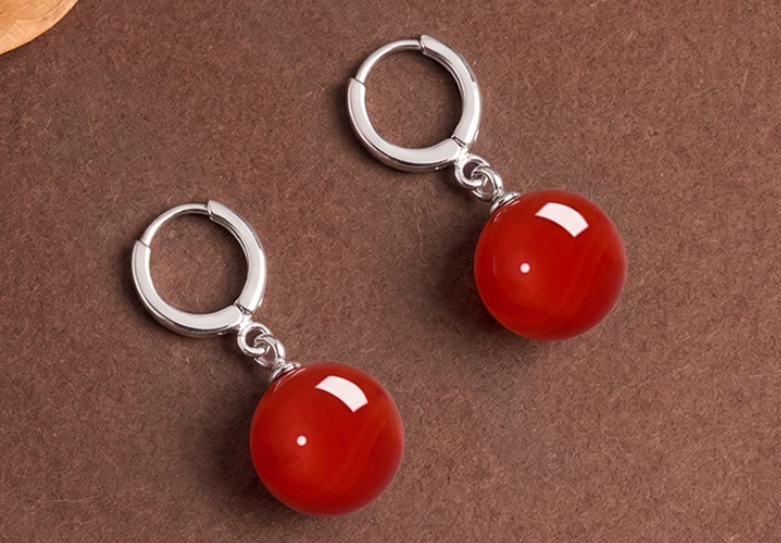 Red Agate White Gold Earrings