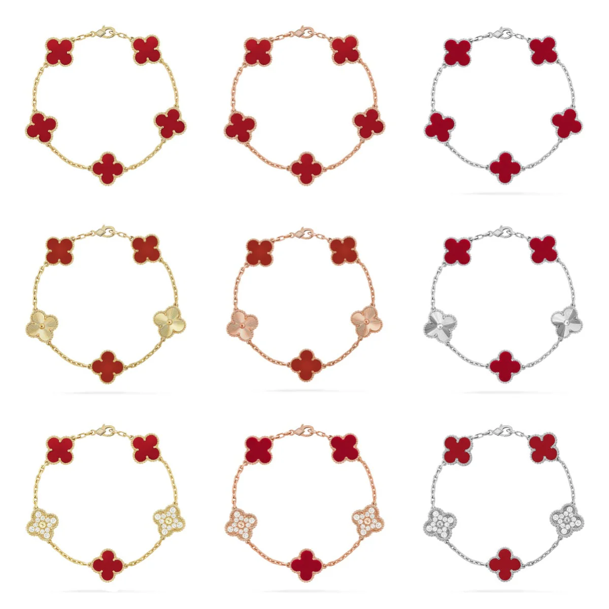 [Renovia Jewelry] CLOVER 5 MOTIF RED CORNELIAN BRACELET COLLECTION
