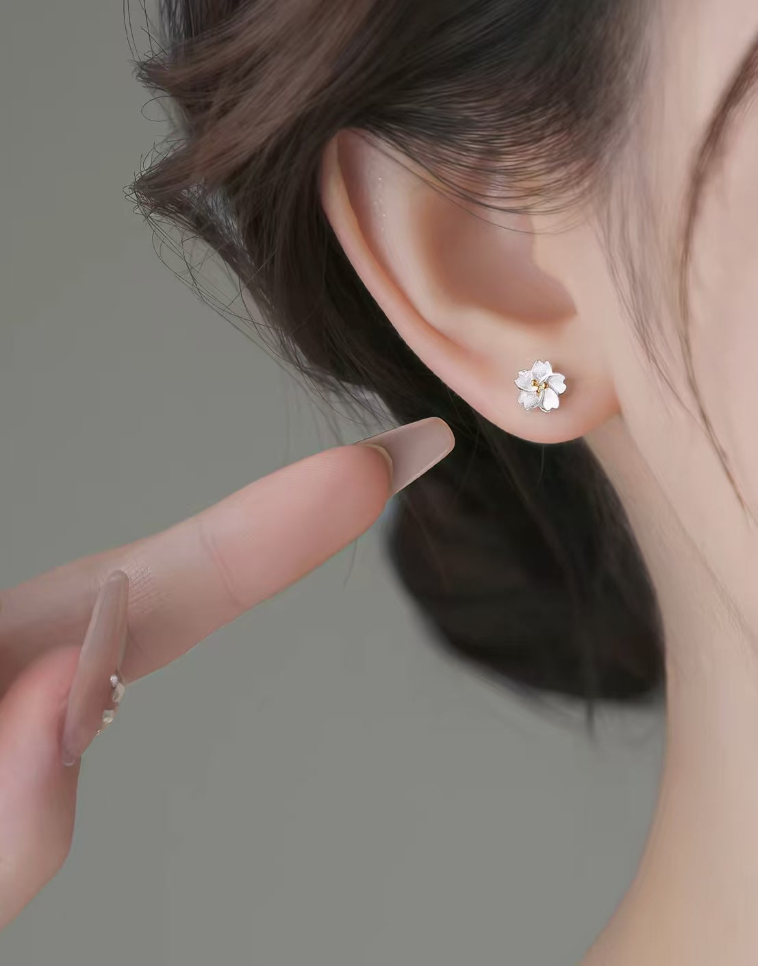 999 Sterling Silver Post Cherry Blossom Stud Earrings for Women, 2026 New Hot Sale, Light Luxury Minimalist Premium Elegant Silver Ear Jewelry