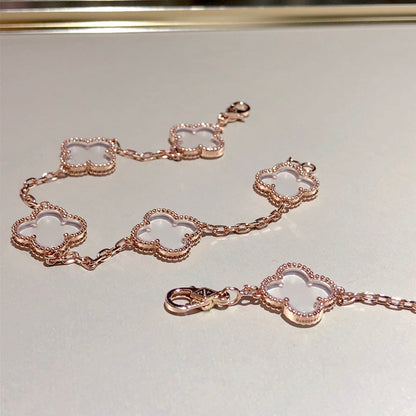 [Renovia Jewelry]CLOVER 5 MOTIF ROCK CRYSTAL BRACELET