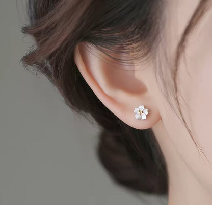 999 Sterling Silver Post Cherry Blossom Stud Earrings for Women, 2026 New Hot Sale, Light Luxury Minimalist Premium Elegant Silver Ear Jewelry