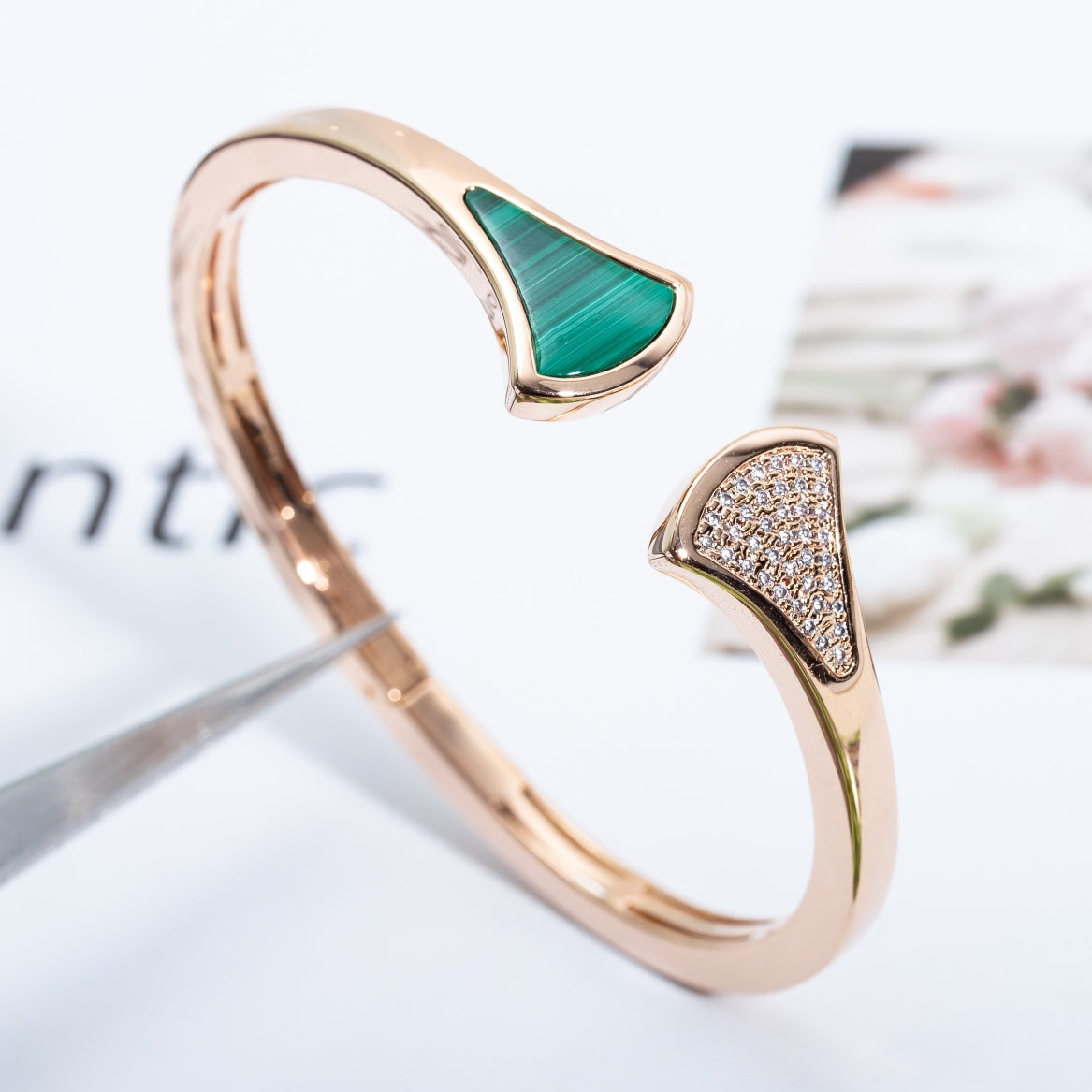 [Renovia Jewelry]DREAM BRACELET OPEN MALACHITE PINK GOLD
