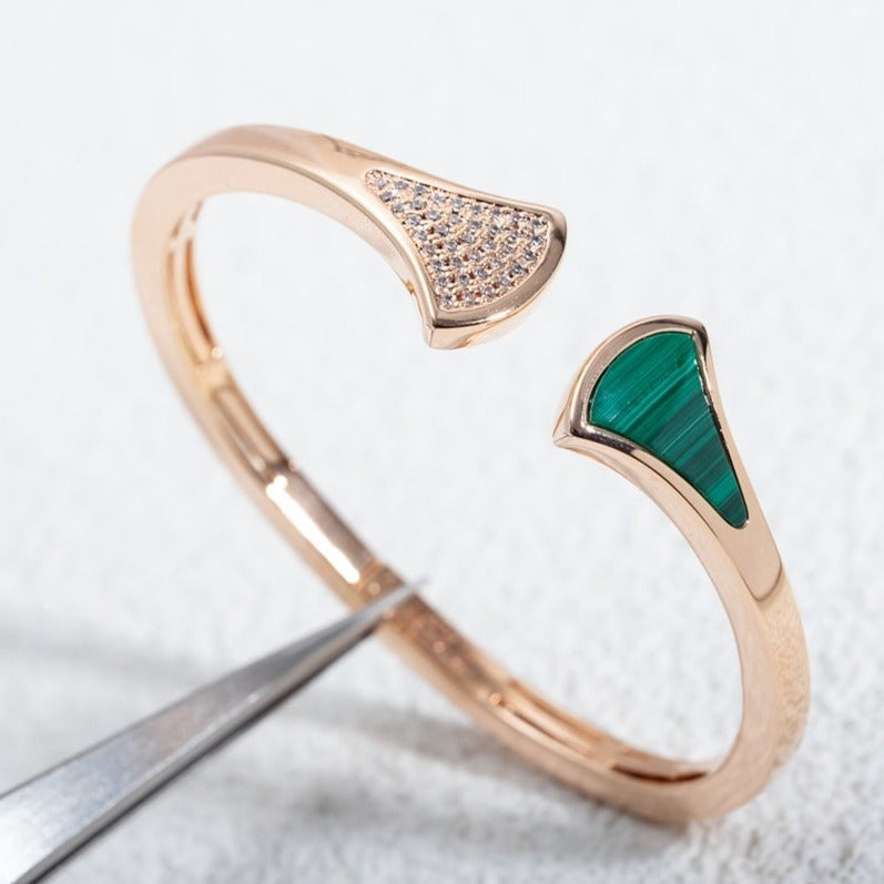 [Renovia Jewelry]DREAM BRACELET OPEN MALACHITE PINK GOLD
