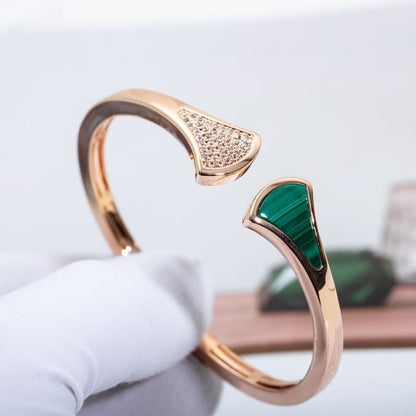 [Renovia Jewelry]DREAM BRACELET OPEN MALACHITE PINK GOLD