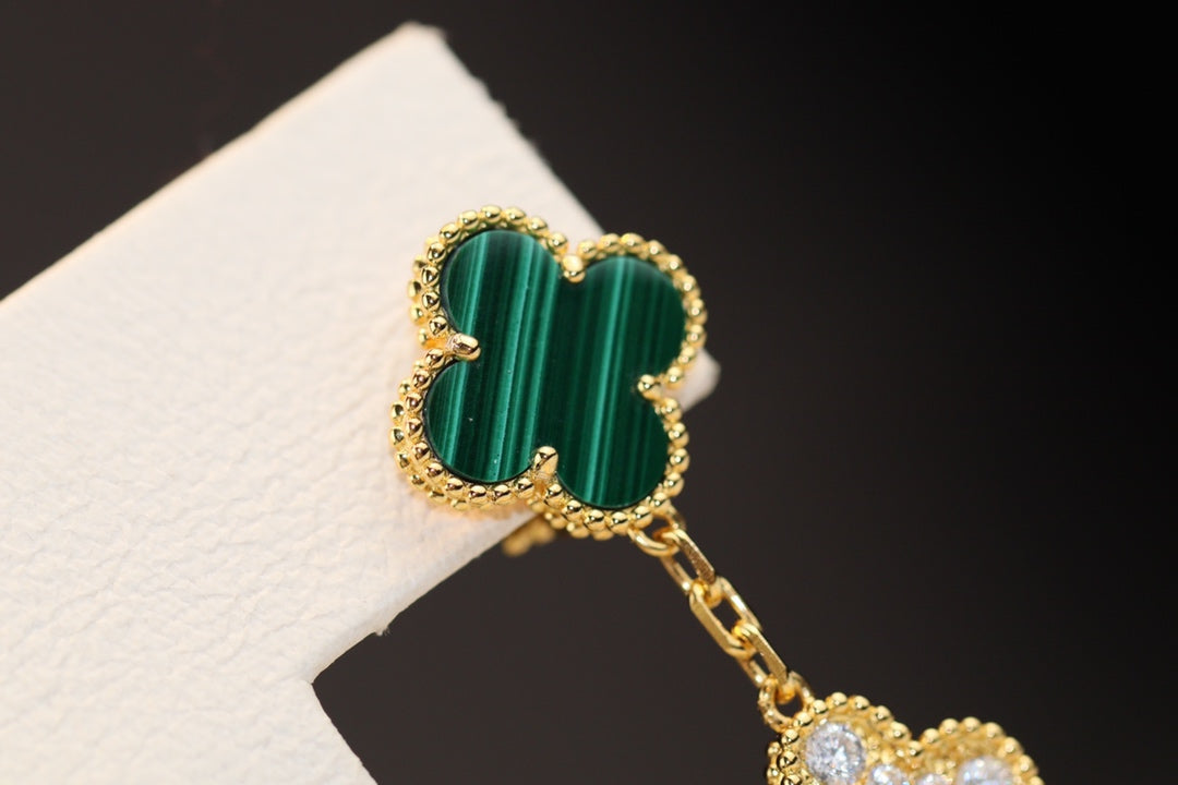 [Renovia Jewelry]CLOVER EARRINGS GOLD MALACHITE DIAMOND 3 MOTIF