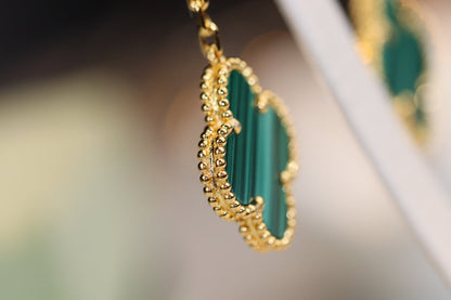 [Renovia Jewelry]CLOVER EARRINGS GOLD MALACHITE DIAMOND 3 MOTIF