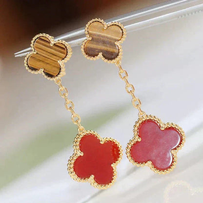 [Renovia Jewelry]CLOVER  2 MOTIF  TIGER EYE CARNELIAN EARRINGS