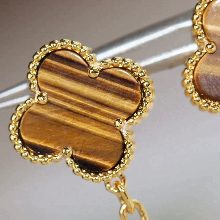 [Renovia Jewelry]CLOVER  2 MOTIF  TIGER EYE CARNELIAN EARRINGS