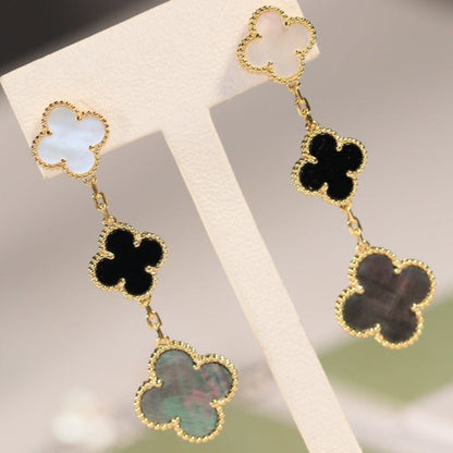 [Renovia Jewelry]CLOVER EARRINGS GOLD ONYX MOP 3 MOTIF