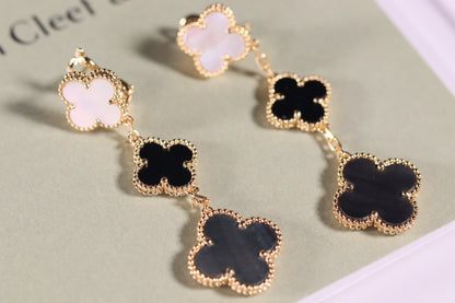 [Renovia Jewelry]CLOVER EARRINGS GOLD ONYX MOP 3 MOTIF