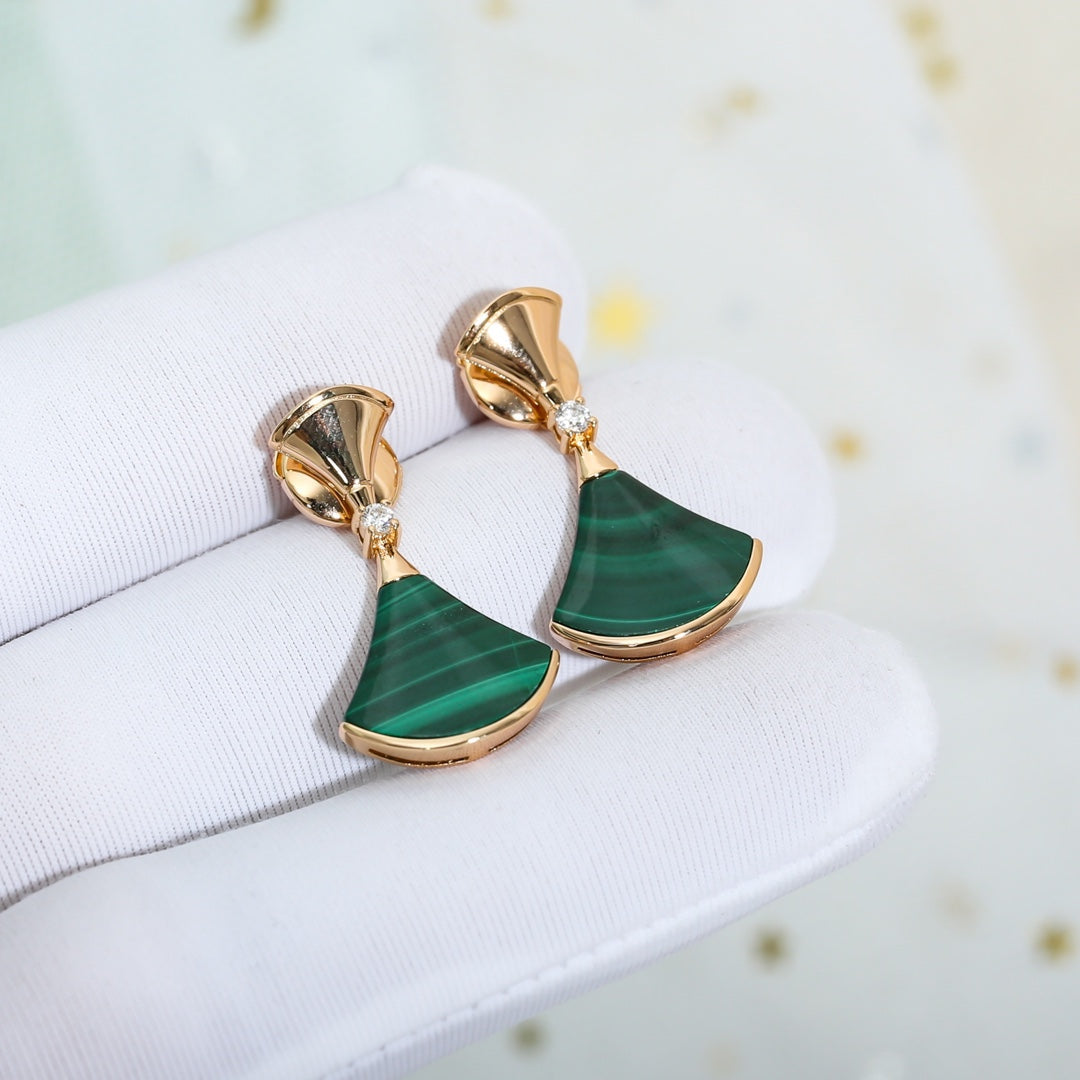 [Renovia Jewelry]DREAM MALACHITE PINK GOLD EARRINGS