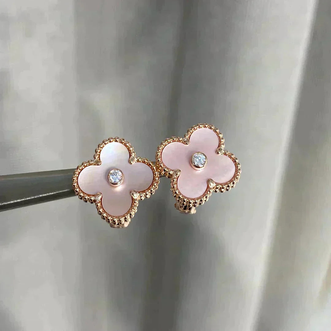 [Renovia Jewelry]CLOVER MEDIUM 1 MOTIFS  PINK MOP DIAMOND EARRINGS