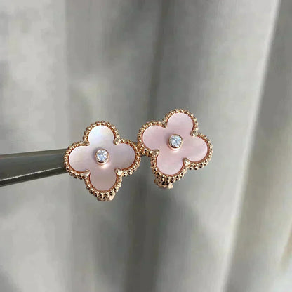 [Renovia Jewelry]CLOVER MEDIUM 1 MOTIFS  PINK MOP DIAMOND EARRINGS