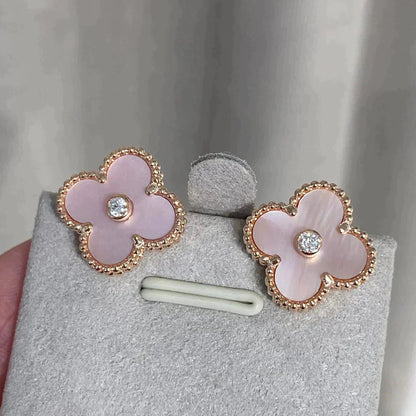 [Renovia Jewelry]CLOVER MEDIUM 1 MOTIFS  PINK MOP DIAMOND EARRINGS