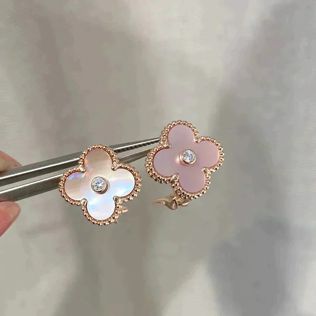 [Renovia Jewelry]CLOVER MEDIUM 1 MOTIFS  PINK MOP DIAMOND EARRINGS