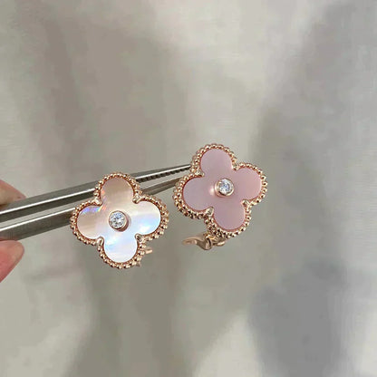 [Renovia Jewelry]CLOVER MEDIUM 1 MOTIFS  PINK MOP DIAMOND EARRINGS