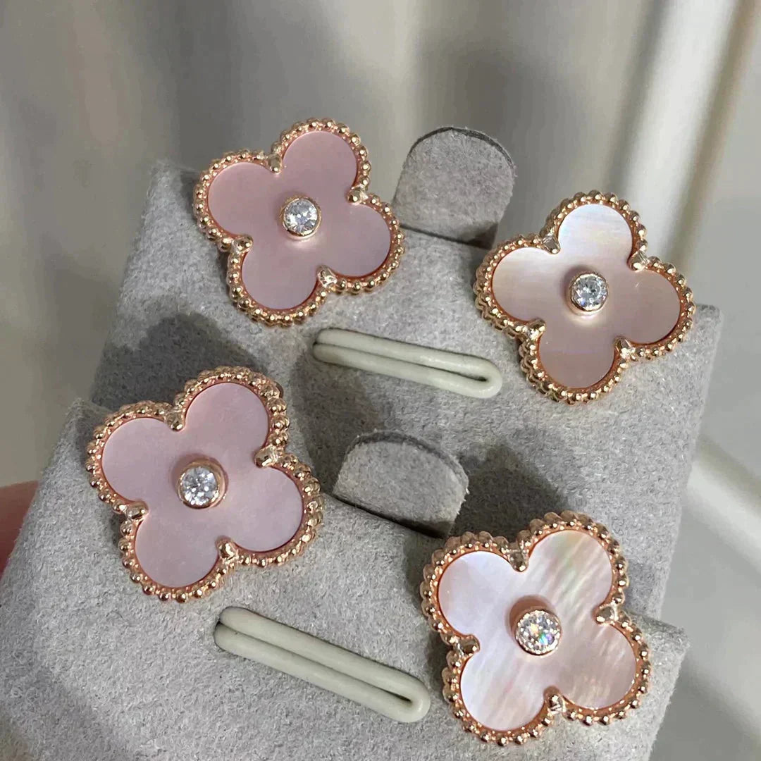 [Renovia Jewelry]CLOVER MEDIUM 1 MOTIFS  PINK MOP DIAMOND EARRINGS