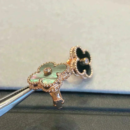 [Renovia Jewelry]CLOVER MEDIUM 1 MOTIFS GRAY MOP  DIAMOND EARRINGS