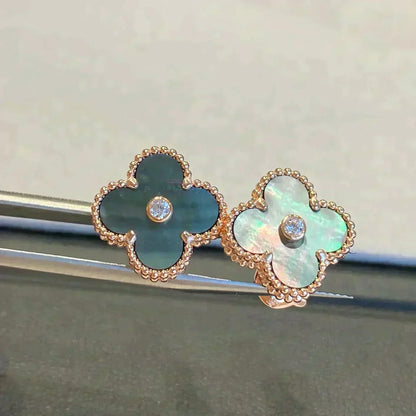 [Renovia Jewelry]CLOVER MEDIUM 1 MOTIFS GRAY MOP  DIAMOND EARRINGS
