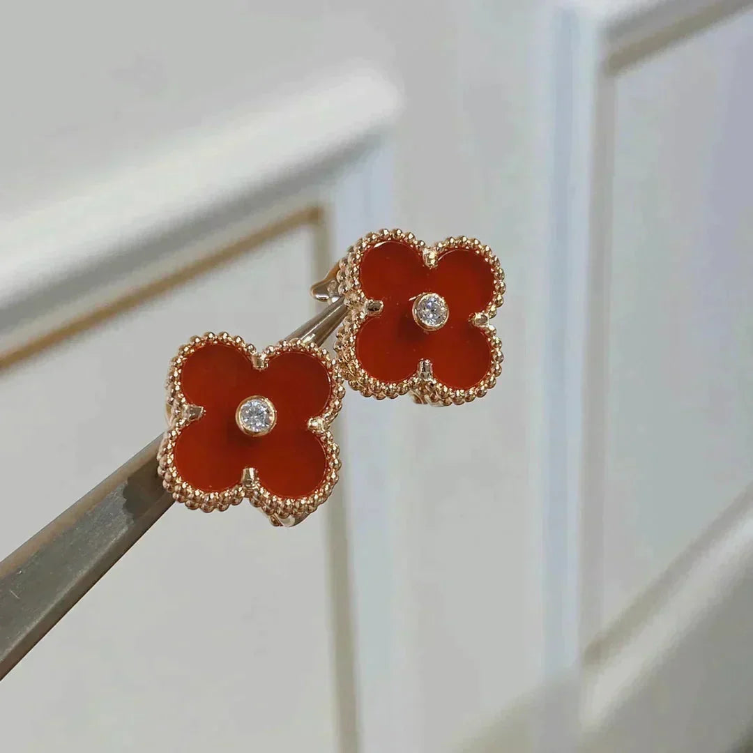 [Renovia Jewelry]CLOVER MEDIUM 1 MOTIFS CARNELIAN  DIAMOND earrings