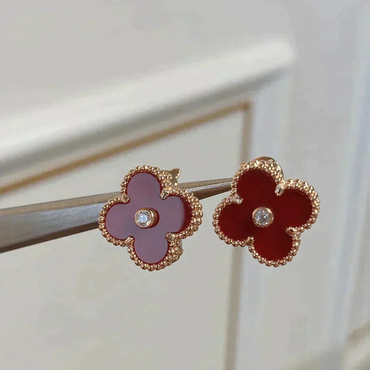[Renovia Jewelry]CLOVER MEDIUM 1 MOTIFS CARNELIAN  DIAMOND earrings