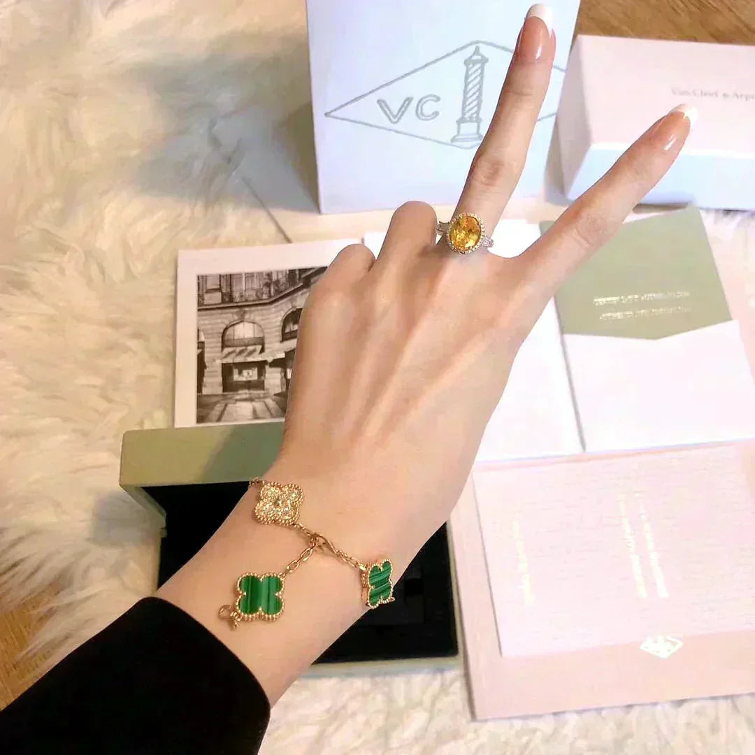 [Renovia Jewelry] CLOVER 5 MOTIF MALACHITE BRACELET COLLECTION