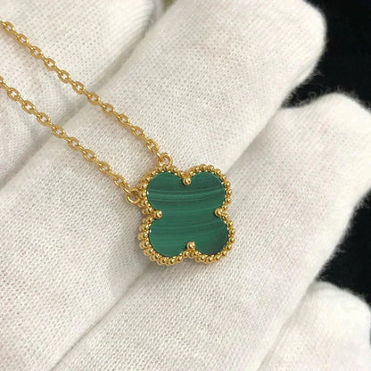 [Renovia Jewelry]CLOVER 15MM MALACHITE SINGLE FLOWER  NECKLACE