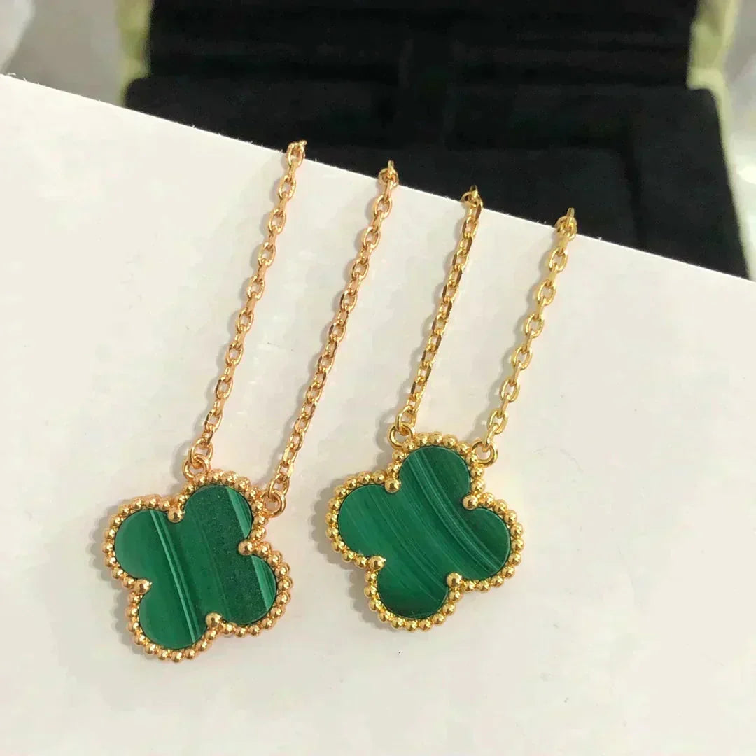 [Renovia Jewelry]CLOVER 15MM MALACHITE SINGLE FLOWER  NECKLACE