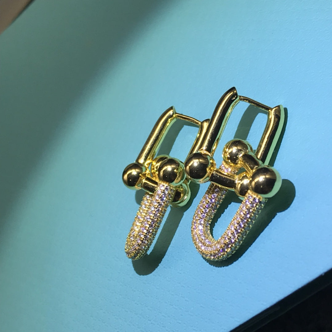 [Renovia Jewelry]HARDWARE DROP EARRINGS DOUBLE LINK DIAMOND