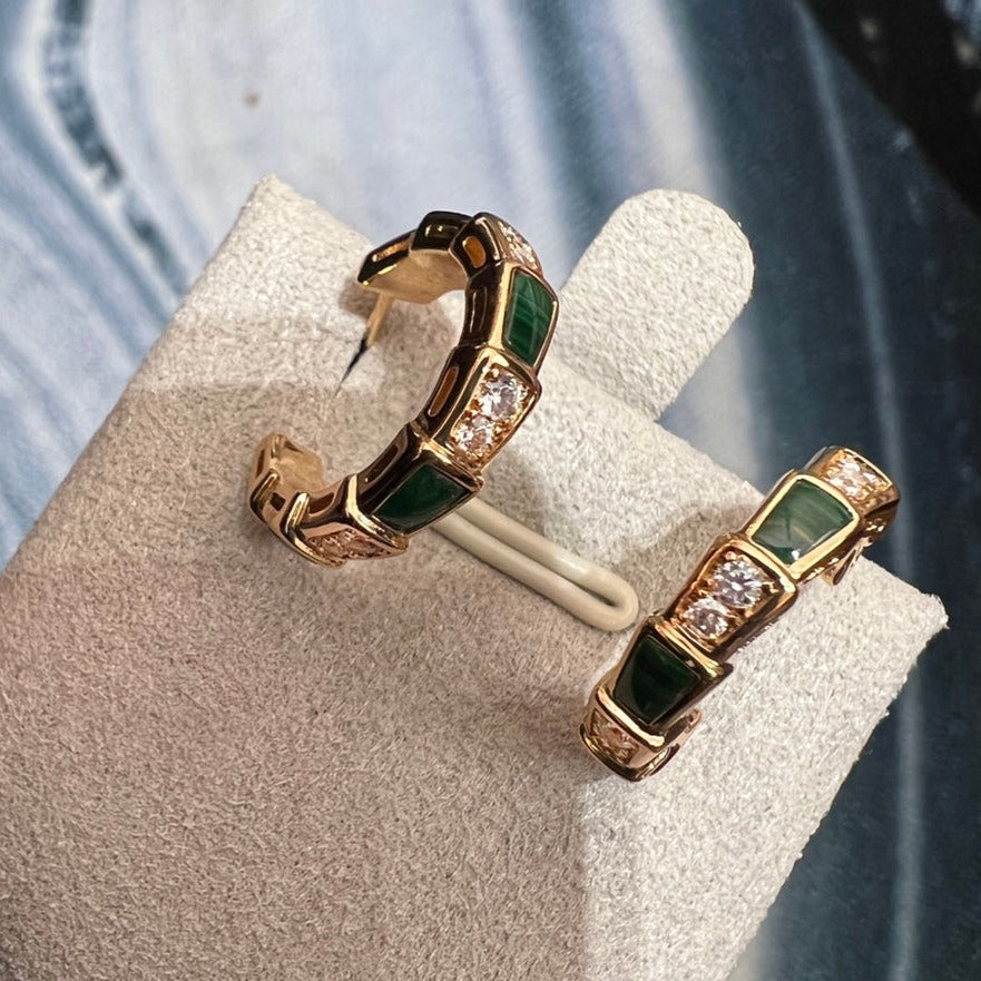 [Renovia Jewelry]SERPENTI MALACHITE PINK GOLD EARRINGS