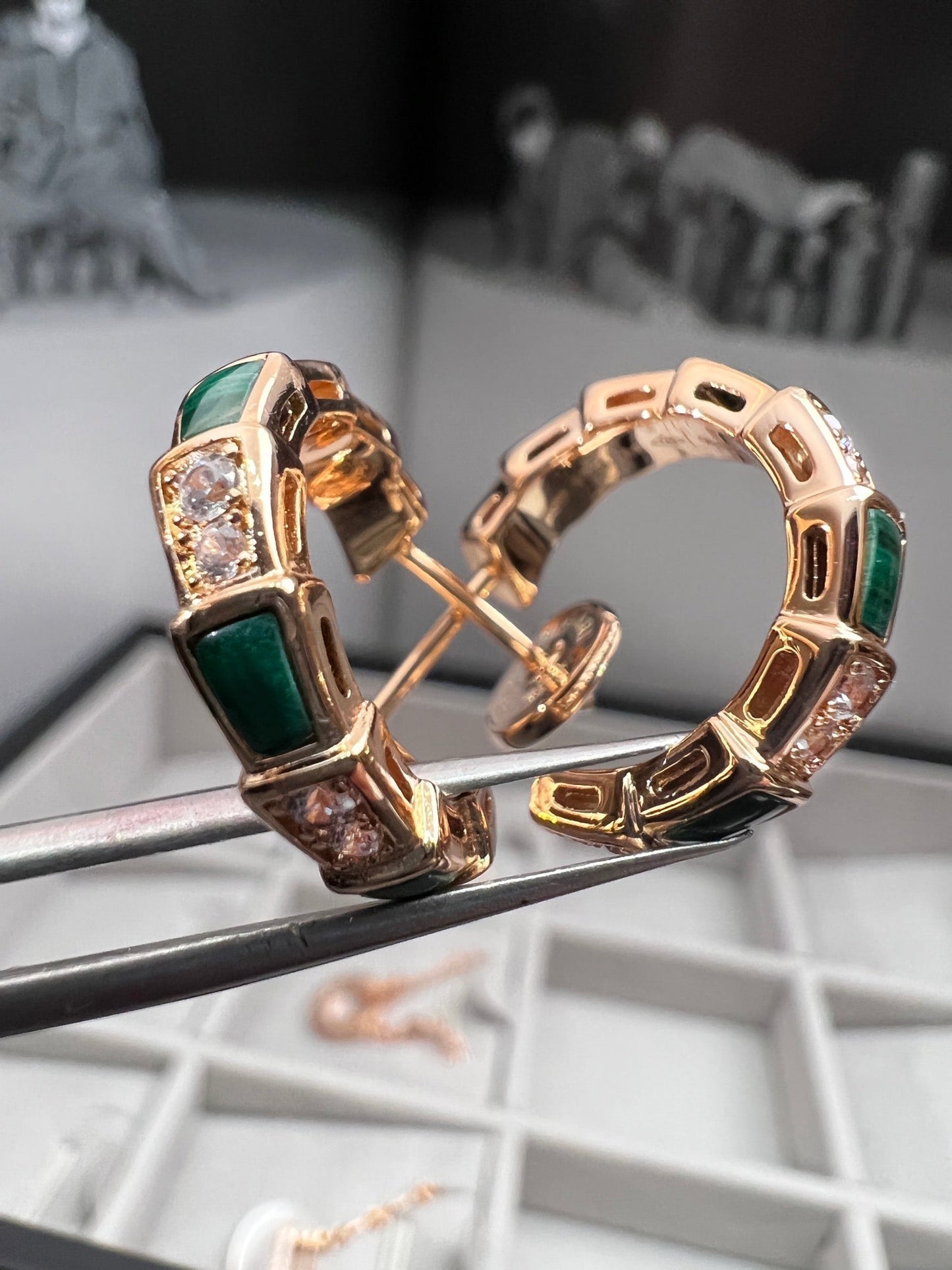 [Renovia Jewelry]SERPENTI MALACHITE PINK GOLD EARRINGS