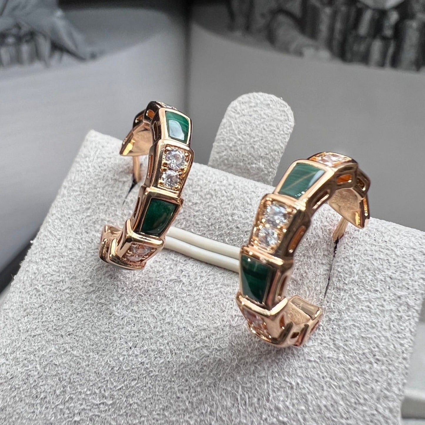 [Renovia Jewelry]SERPENTI MALACHITE PINK GOLD EARRINGS