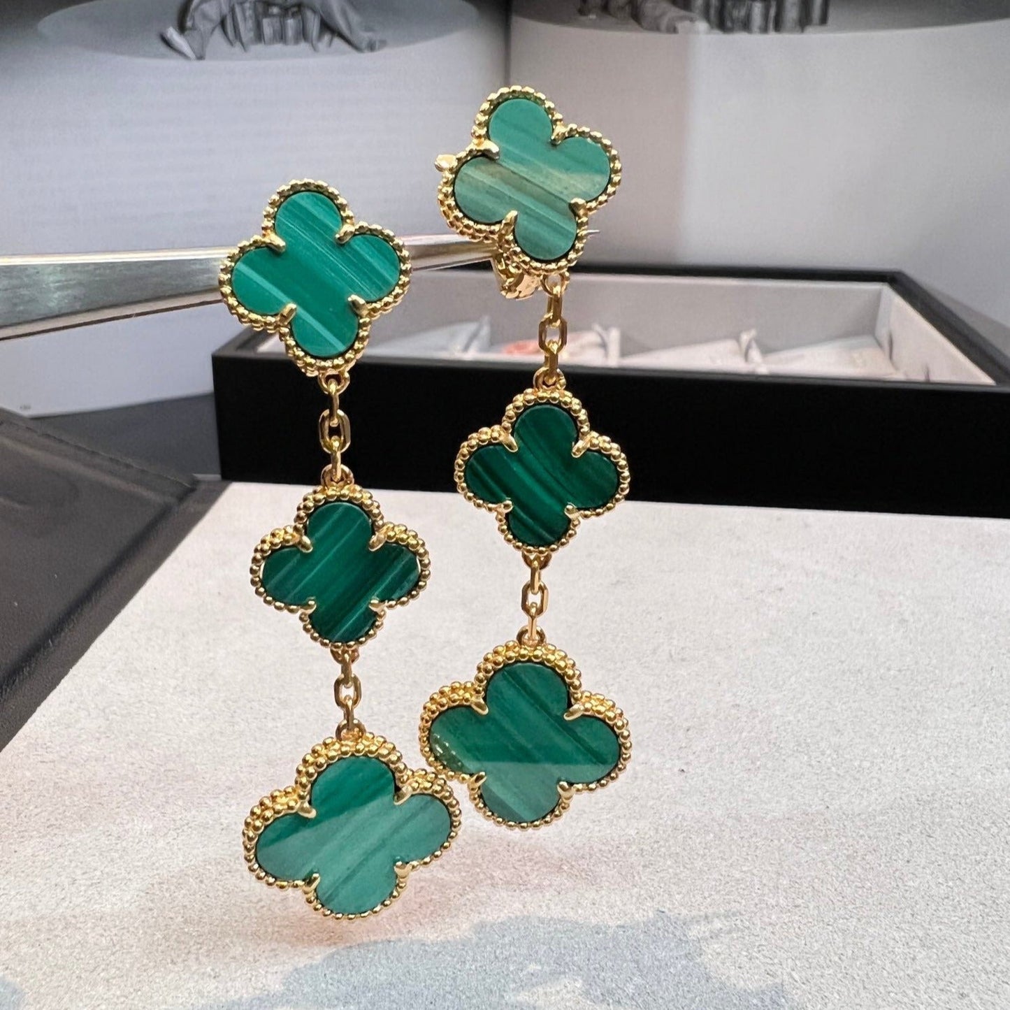 [Renovia Jewelry]CLOVER MALACHITE 3 MOTIFS GOLD