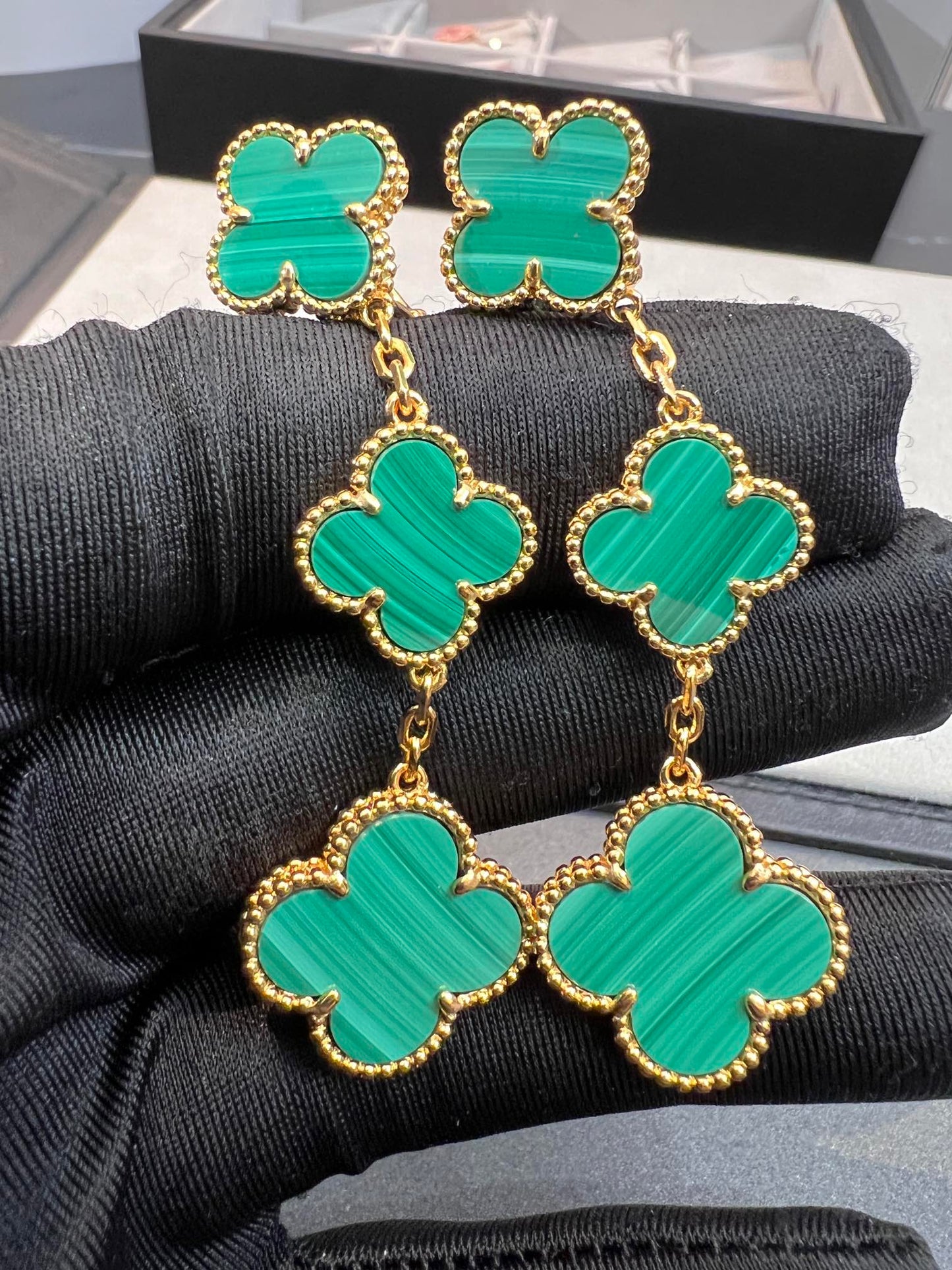 [Renovia Jewelry]CLOVER MALACHITE 3 MOTIFS GOLD