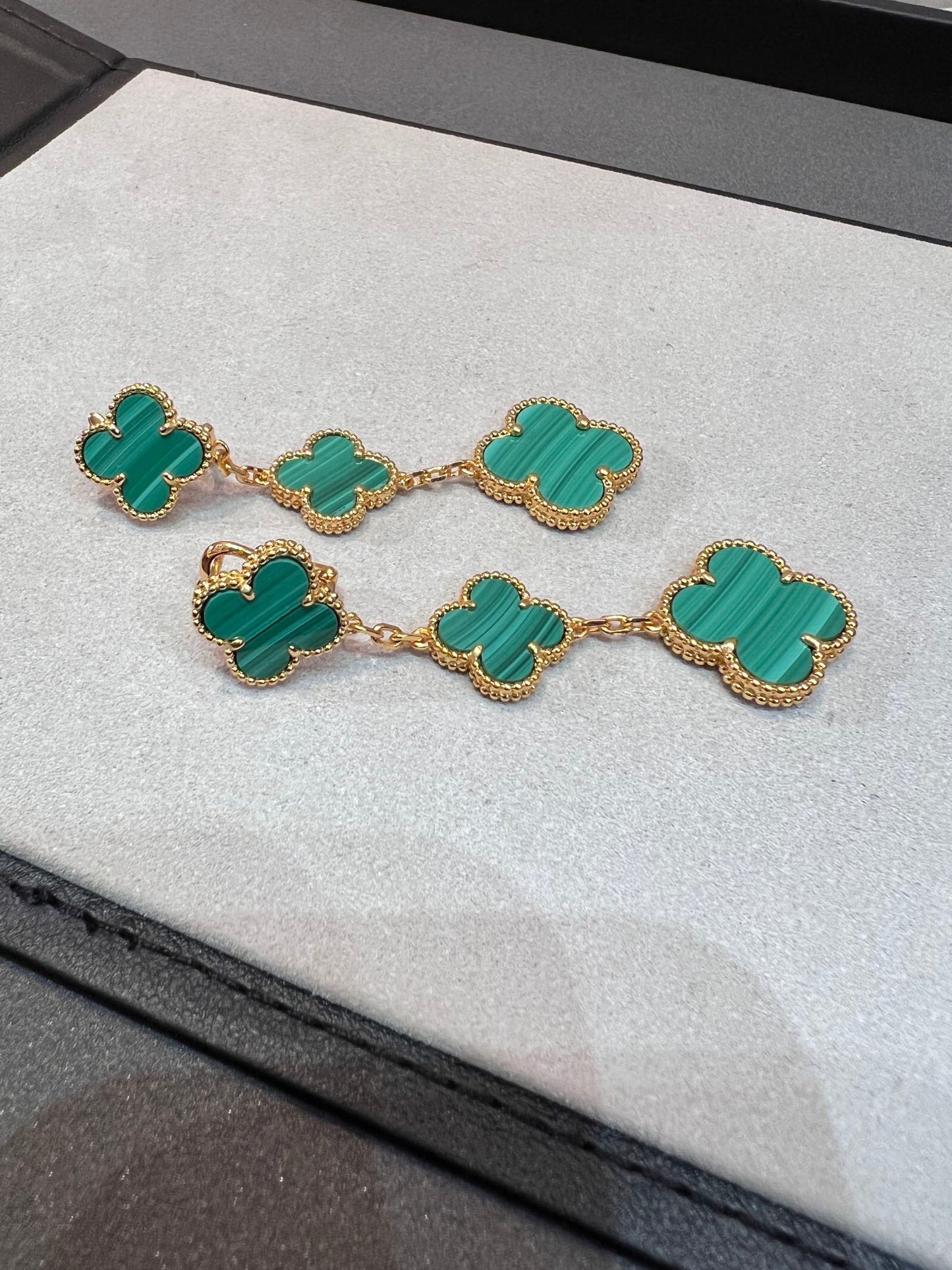 [Renovia Jewelry]CLOVER MALACHITE 3 MOTIFS GOLD