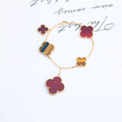 [Renovia Jewelry]CLOVER BRACELET 5 MOTIFS CARNELIAN TIGER EYE