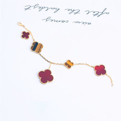 [Renovia Jewelry]CLOVER BRACELET 5 MOTIFS CARNELIAN TIGER EYE