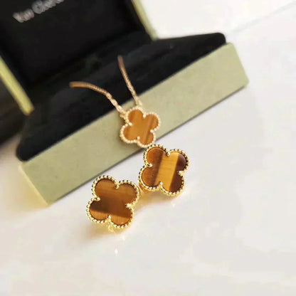 [Renovia Jewelry]CLOVER MEDIUM 1 MOTIFS TIGER EYE EARRINGS