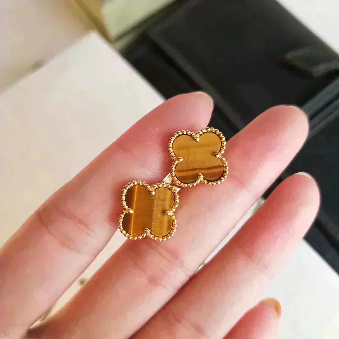 [Renovia Jewelry]CLOVER MEDIUM 1 MOTIFS TIGER EYE EARRINGS