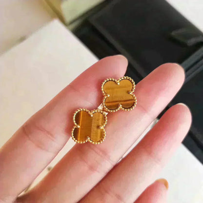 [Renovia Jewelry]CLOVER MEDIUM 1 MOTIFS TIGER EYE EARRINGS