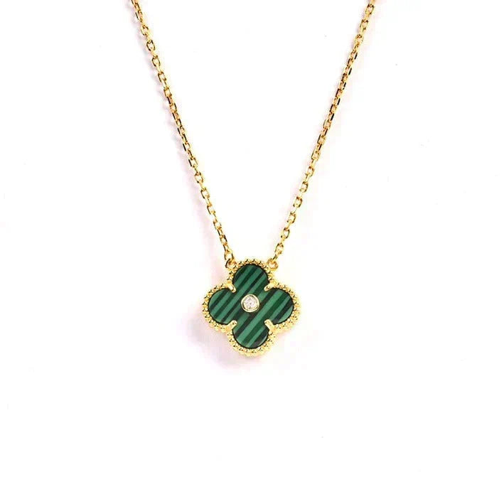 [Renovia Jewelry]CLOVER 15MM DIAMOND TURQUOISE NECKLACE