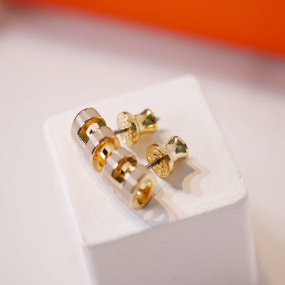 [Renovia Jewelry]MINI POP H GOLD EARRINGS GREY