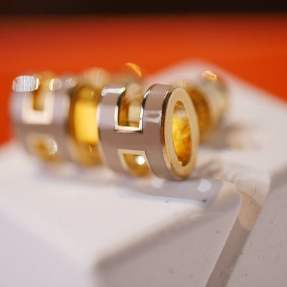 [Renovia Jewelry]MINI POP H GOLD EARRINGS GREY