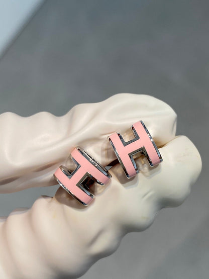 [Renovia Jewelry]MINI POP H SILVER EARRINGS PINK