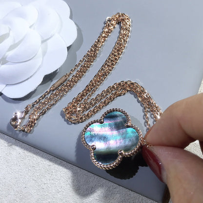 [Renovia Jewelry]CLOVER 25MM GOLD DARK MOP BIG CLOVER NECKLACE