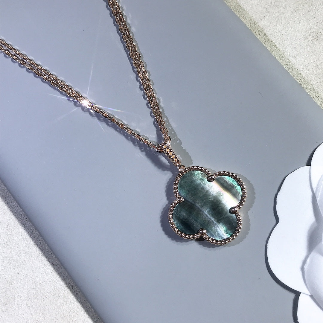 [Renovia Jewelry]CLOVER 25MM GOLD DARK MOP BIG CLOVER NECKLACE