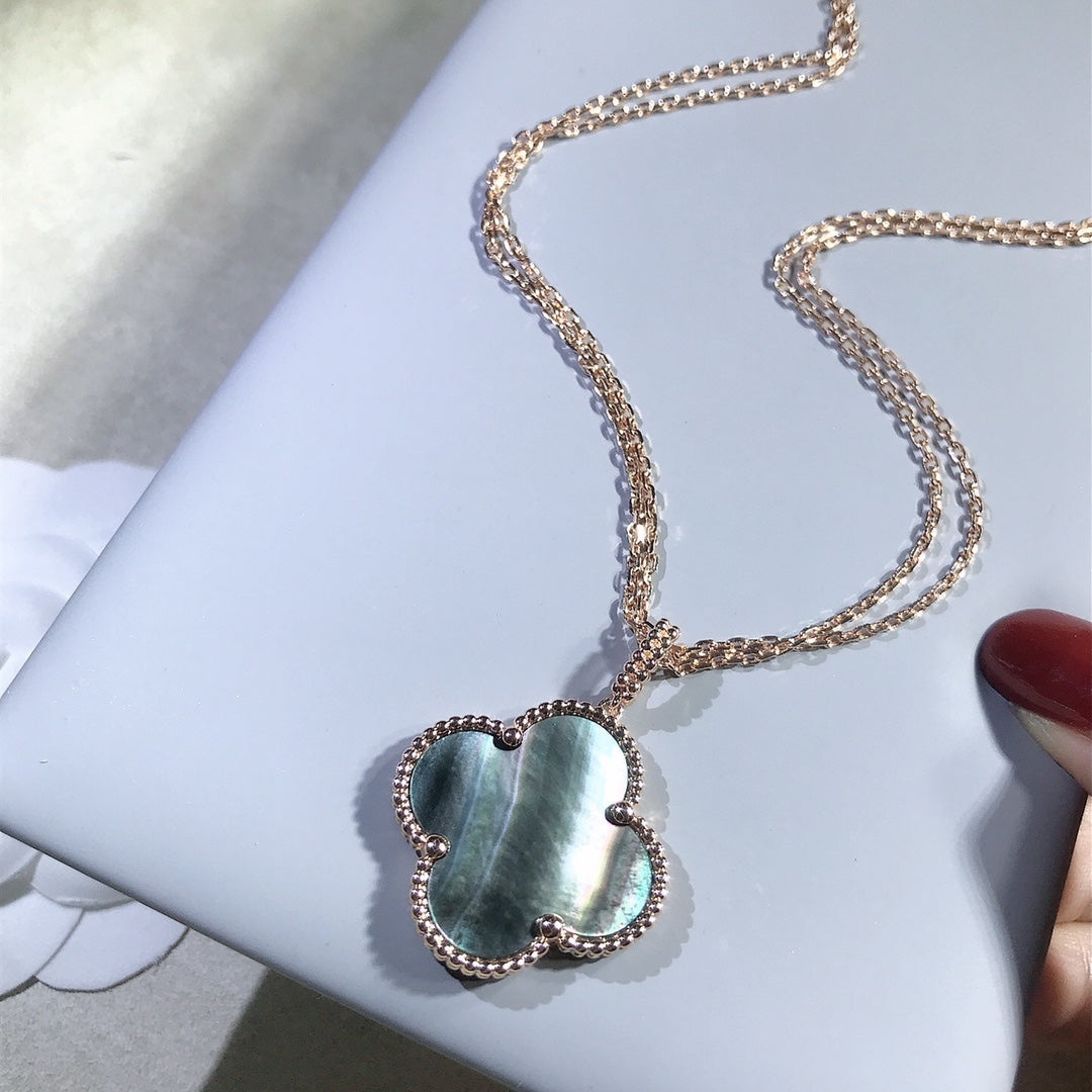 [Renovia Jewelry]CLOVER 25MM GOLD DARK MOP BIG CLOVER NECKLACE