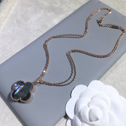 [Renovia Jewelry]CLOVER 25MM GOLD DARK MOP BIG CLOVER NECKLACE