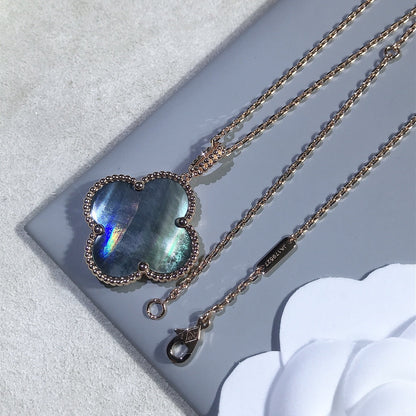[Renovia Jewelry]CLOVER 25MM GOLD DARK MOP BIG CLOVER NECKLACE