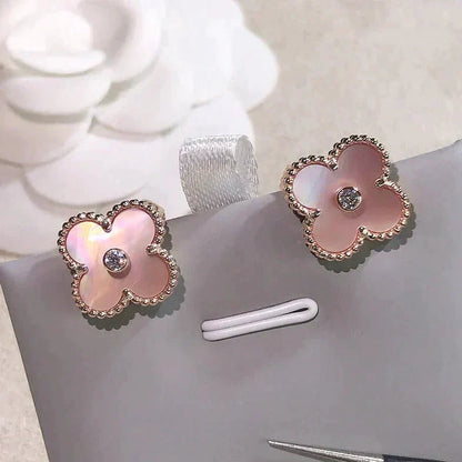 [Renovia Jewelry]CLOVER MEDIUM 1 MOTIFS  PINK MOP DIAMOND EARRINGS